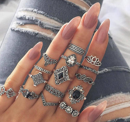 15 pcs trendy adjustable rings for girls