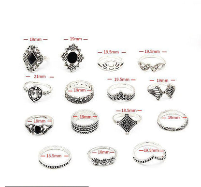 15 pcs trendy adjustable rings for girls